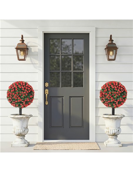 HOMCOM Artificial Rose Topiary UV Resistant, 2-Pack Fake Plants, 55 cm, Red - pic 192902 | FastDaddyshop