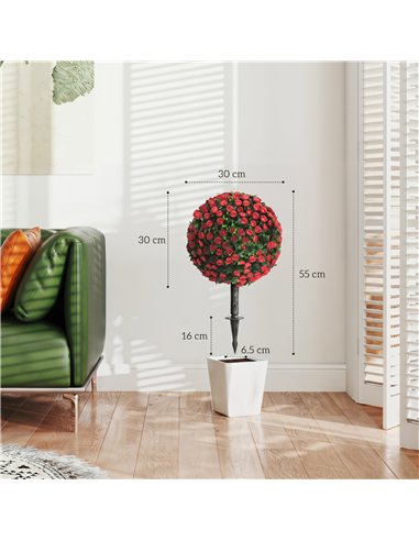 HOMCOM Artificial Rose Topiary UV Resistant, 2-Pack Fake Plants, 55 cm, Red