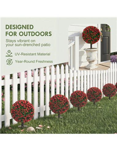 HOMCOM Artificial Rose Topiary UV Resistant, 2-Pack Fake Plants, 55 cm, Red