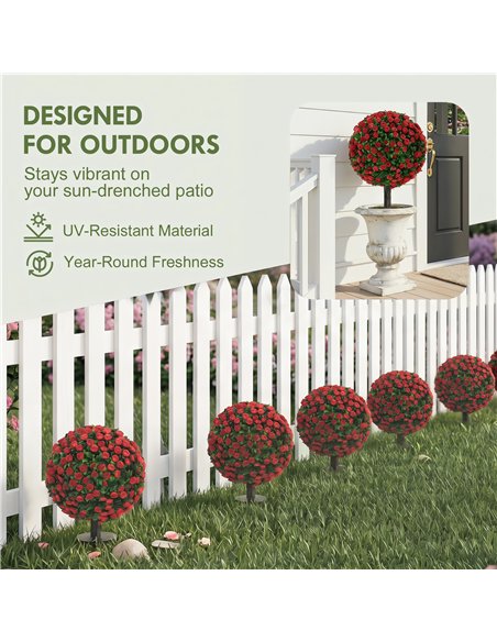 HOMCOM Artificial Rose Topiary UV Resistant, 2-Pack Fake Plants, 55 cm, Red - pic 192904 | FastDaddyshop
