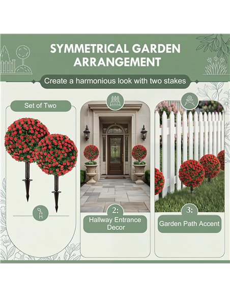 HOMCOM Artificial Rose Topiary UV Resistant, 2-Pack Fake Plants, 55 cm, Red - pic 192905 | FastDaddyshop