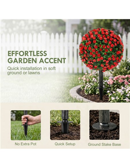 HOMCOM Artificial Rose Topiary UV Resistant, 2-Pack Fake Plants, 55 cm, Red - pic 192906 | FastDaddyshop