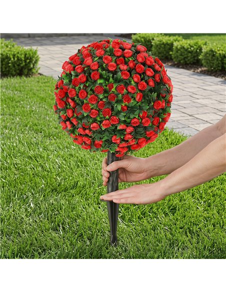 HOMCOM Artificial Rose Topiary UV Resistant, 2-Pack Fake Plants, 55 cm, Red - pic 192908 | FastDaddyshop