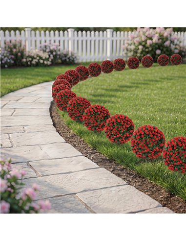 HOMCOM Artificial Rose Topiary UV Resistant, 2-Pack Fake Plants, 55 cm, Red