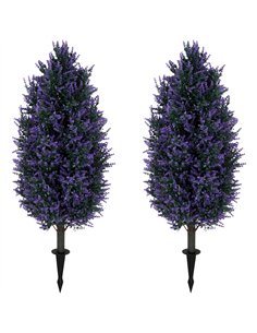 HOMCOM Set of 2 Artificial Lavender Flowers, Indoor Outdoor Fake Plants with Stakes, UV Resistant for Garden,  90 cm, Blue