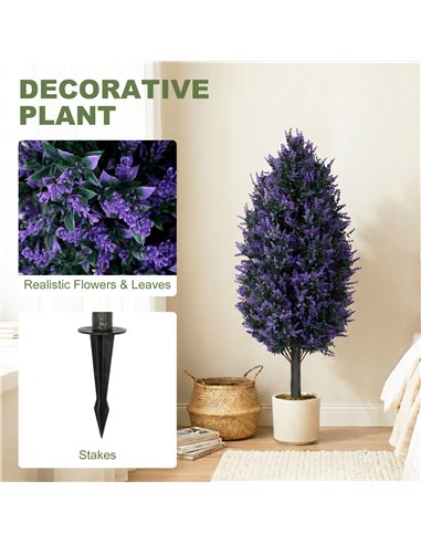 HOMCOM Set of 2 Artificial Lavender Flowers, Indoor Outdoor Fake Plants with Stakes, UV Resistant for Garden,  90 cm, Blue