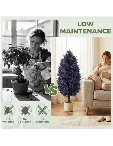 HOMCOM Set of 2 Artificial Lavender Flowers, Indoor Outdoor Fake Plants with Stakes, UV Resistant for Garden,  90 cm, Blue