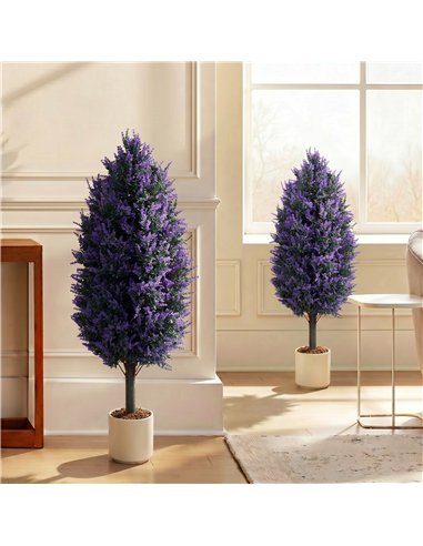HOMCOM Set of 2 Artificial Lavender Flowers, Indoor Outdoor Fake Plants with Stakes, UV Resistant for Garden,  90 cm, Blue