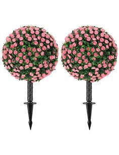 HOMCOM Artificial Rose Topiary UV Resistant, 2-Pack Fake Plants, 55 cm, Pink