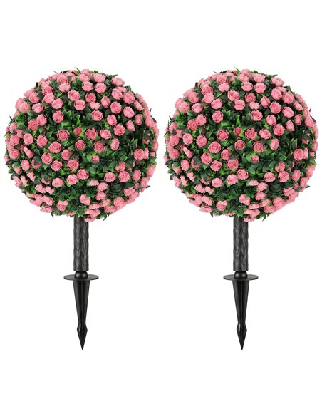 HOMCOM Artificial Rose Topiary UV Resistant, 2-Pack Fake Plants, 55 cm, Pink - pic 192919 | FastDaddyshop