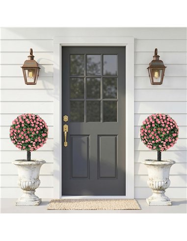 HOMCOM Artificial Rose Topiary UV Resistant, 2-Pack Fake Plants, 55 cm, Pink