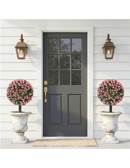 HOMCOM Artificial Rose Topiary UV Resistant, 2-Pack Fake Plants, 55 cm, Pink - pic 192920 | FastDaddyshop