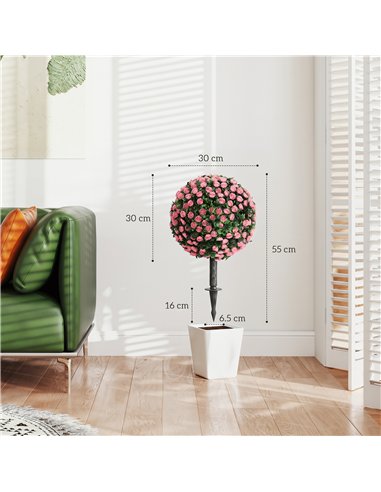 HOMCOM Artificial Rose Topiary UV Resistant, 2-Pack Fake Plants, 55 cm, Pink