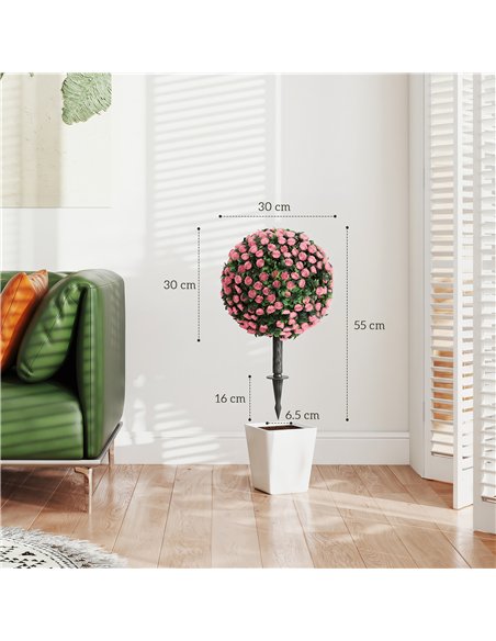 HOMCOM Artificial Rose Topiary UV Resistant, 2-Pack Fake Plants, 55 cm, Pink - pic 192921 | FastDaddyshop