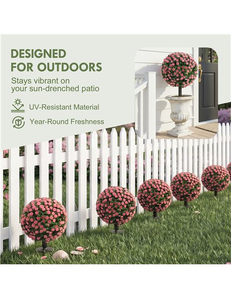 HOMCOM Artificial Rose Topiary UV Resistant, 2-Pack Fake Plants, 55 cm, Pink - pic 192922 | FastDaddyshop