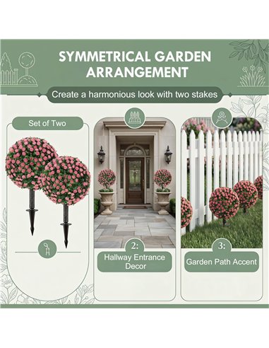 HOMCOM Artificial Rose Topiary UV Resistant, 2-Pack Fake Plants, 55 cm, Pink