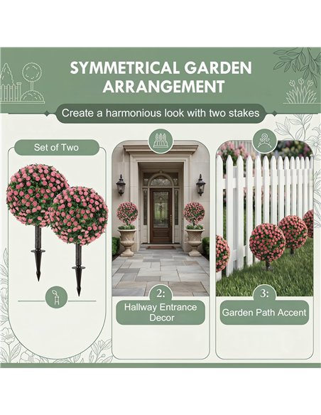 HOMCOM Artificial Rose Topiary UV Resistant, 2-Pack Fake Plants, 55 cm, Pink - pic 192923 | FastDaddyshop