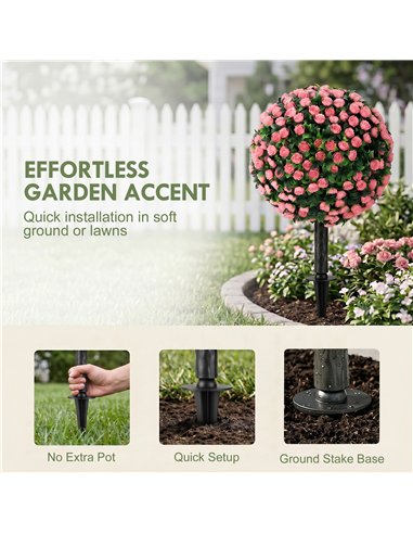 HOMCOM Artificial Rose Topiary UV Resistant, 2-Pack Fake Plants, 55 cm, Pink