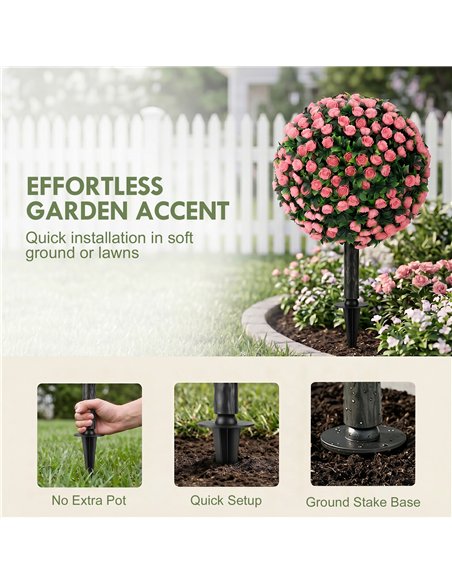 HOMCOM Artificial Rose Topiary UV Resistant, 2-Pack Fake Plants, 55 cm, Pink - pic 192924 | FastDaddyshop