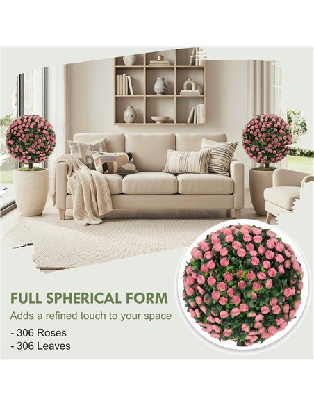 HOMCOM Artificial Rose Topiary UV Resistant, 2-Pack Fake Plants, 55 cm, Pink - pic 192925 | FastDaddyshop