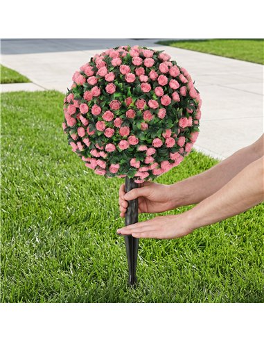 HOMCOM Artificial Rose Topiary UV Resistant, 2-Pack Fake Plants, 55 cm, Pink