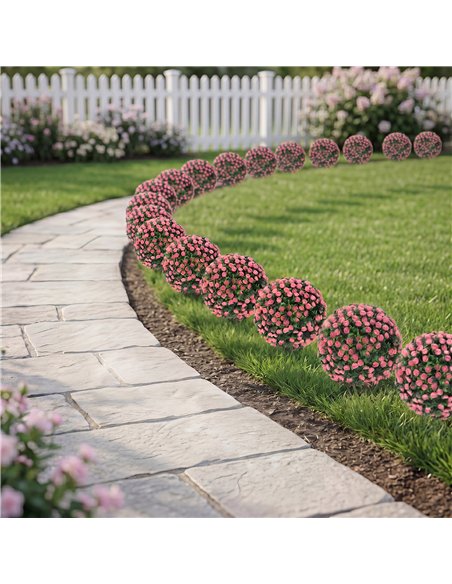 HOMCOM Artificial Rose Topiary UV Resistant, 2-Pack Fake Plants, 55 cm, Pink - pic 192927 | FastDaddyshop