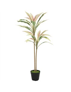HOMCOM 90 cm Artificial Cordyline Tree in Moss Effect Pot, Realistic PEVA Faux Plant, Yellow