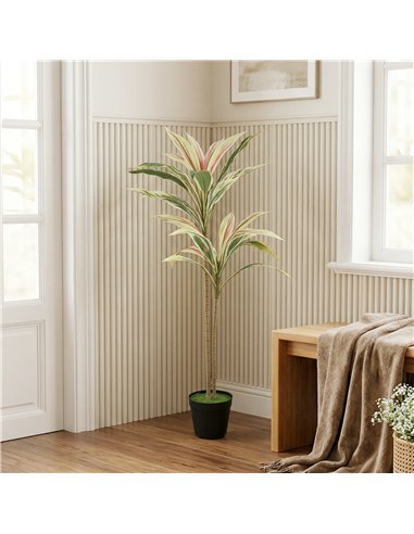 HOMCOM 90 cm Artificial Cordyline Tree in Moss Effect Pot, Realistic PEVA Faux Plant, Yellow