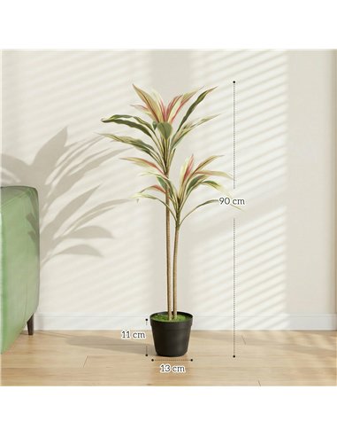 HOMCOM 90 cm Artificial Cordyline Tree in Moss Effect Pot, Realistic PEVA Faux Plant, Yellow