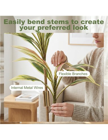 HOMCOM 90 cm Artificial Cordyline Tree in Moss Effect Pot, Realistic PEVA Faux Plant, Yellow