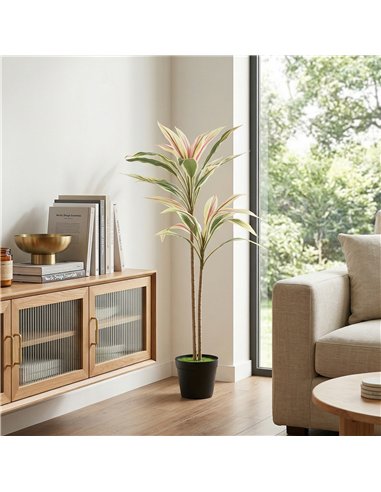 HOMCOM 90 cm Artificial Cordyline Tree in Moss Effect Pot, Realistic PEVA Faux Plant, Yellow