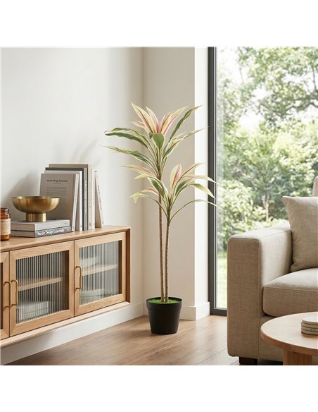 HOMCOM 90 cm Artificial Cordyline Tree in Moss Effect Pot, Realistic PEVA Faux Plant, Yellow - pic 192934 | FastDaddyshop