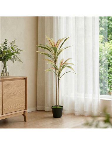 HOMCOM 90 cm Artificial Cordyline Tree in Moss Effect Pot, Realistic PEVA Faux Plant, Yellow