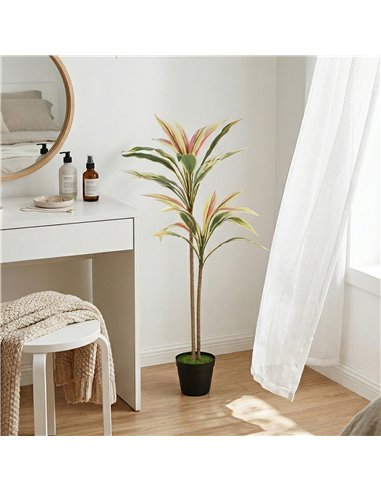 HOMCOM 90 cm Artificial Cordyline Tree in Moss Effect Pot, Realistic PEVA Faux Plant, Yellow
