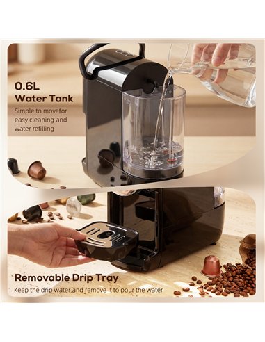 HOMCOM Pod Coffee Machine for Nespresso, Dolce Gusto Capsule & Ground Coffee, Small Semi Automatic Coffee Maker, 19 Bar, 0.6L
