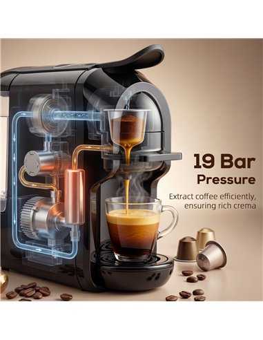 HOMCOM Pod Coffee Machine for Nespresso, Dolce Gusto Capsule & Ground Coffee, Small Semi Automatic Coffee Maker, 19 Bar, 0.6L