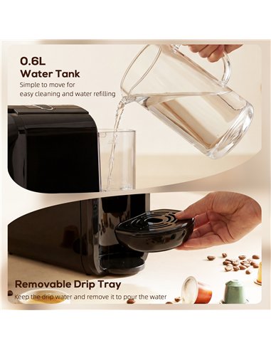 HOMCOM Pod Coffee Machine for Nespresso, Dolce Gusto Capsule & Ground Coffee, Small Semi Automatic Coffee Maker, 19 Bar, 0.6L