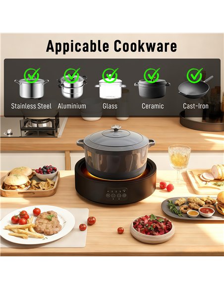 HOMCOM Electric Ceramic Hob with Grill Plate, Multifunctional 36cm Plug in Electric Hob with 4 Heat Levels for All Type Pot - pic 192959 | FastDaddyshop