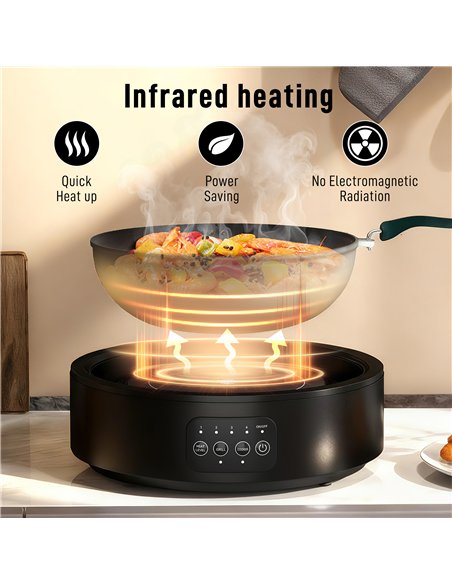HOMCOM Electric Ceramic Hob with Grill Plate, Multifunctional 36cm Plug in Electric Hob with 4 Heat Levels for All Type Pot - pic 192963 | FastDaddyshop