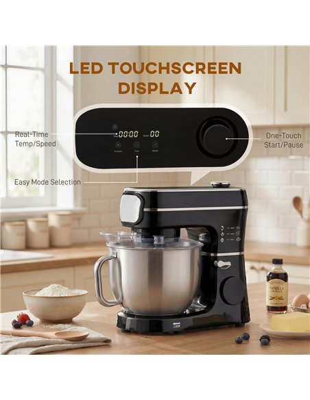 HOMCOM Stand Mixer, 6L 1400W Tilt-Head Food Mixer with 11 Speeds, Pulse & Fermentation Function, LED Display, Black - pic 192967 | FastDaddyshop
