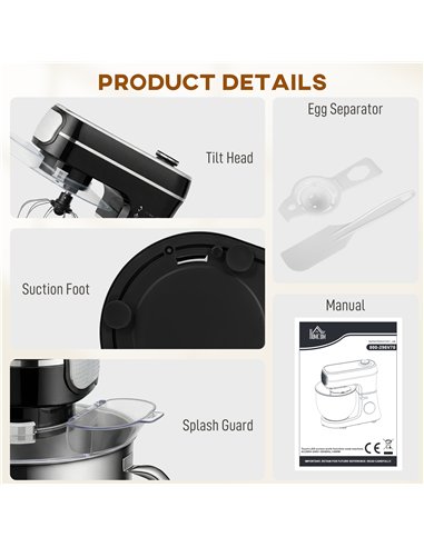 HOMCOM Stand Mixer, 6L 1400W Tilt-Head Food Mixer with 11 Speeds, Pulse & Fermentation Function, LED Display, Black