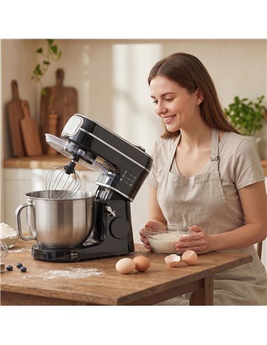 HOMCOM Stand Mixer, 6L 1400W Tilt-Head Food Mixer with 11 Speeds, Pulse & Fermentation Function, LED Display, Black