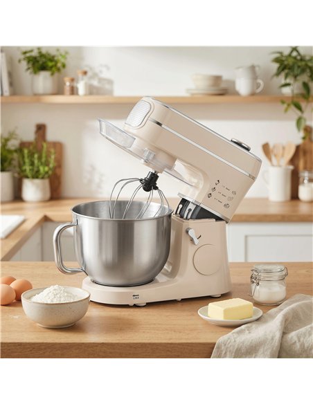 HOMCOM Stand Mixer, 6L 1400W Tilt-Head Food Mixer with 11 Speeds, Pulse & Fermentation Function, LED Display, Cream - pic 192974 | FastDaddyshop