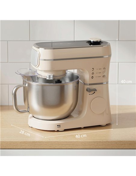 HOMCOM Stand Mixer, 6L 1400W Tilt-Head Food Mixer with 11 Speeds, Pulse & Fermentation Function, LED Display, Cream - pic 192975 | FastDaddyshop