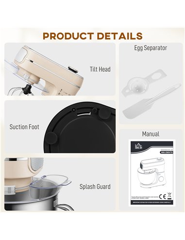 HOMCOM Stand Mixer, 6L 1400W Tilt-Head Food Mixer with 11 Speeds, Pulse & Fermentation Function, LED Display, Cream