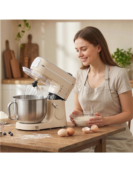 HOMCOM Stand Mixer, 6L 1400W Tilt-Head Food Mixer with 11 Speeds, Pulse & Fermentation Function, LED Display, Cream - pic 192981 | FastDaddyshop