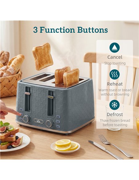 HOMCOM Kettle and Toaster Set, 1.7L 3000W Rapid Kettle with Strix Thermostat, 4 Slice Toaster with 7 Browning Controls, Grey - pic 192988 | FastDaddyshop