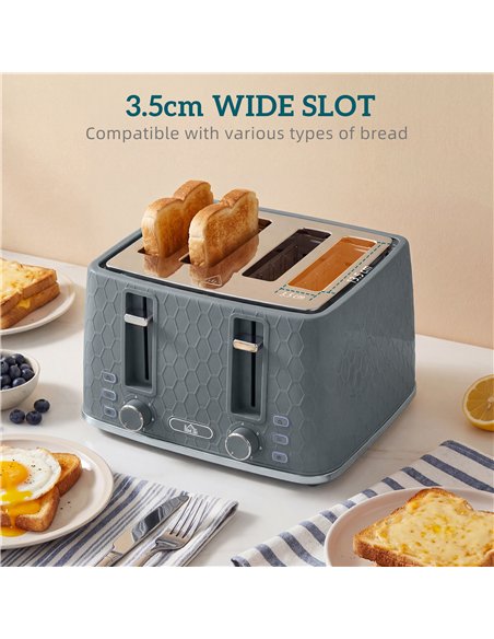HOMCOM Kettle and Toaster Set, 1.7L 3000W Rapid Kettle with Strix Thermostat, 4 Slice Toaster with 7 Browning Controls, Grey - pic 192989 | FastDaddyshop