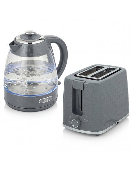 HOMCOM Kettle and Toaster Set, 1.7L 3000W Rapid Kettle with Limescale Filter, 2 Slice Toaster with 7 Browning Controls, Grey - pic 192991 | FastDaddyshop