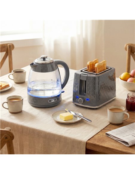 HOMCOM Kettle and Toaster Set, 1.7L 3000W Rapid Kettle with Limescale Filter, 2 Slice Toaster with 7 Browning Controls, Grey - pic 192992 | FastDaddyshop